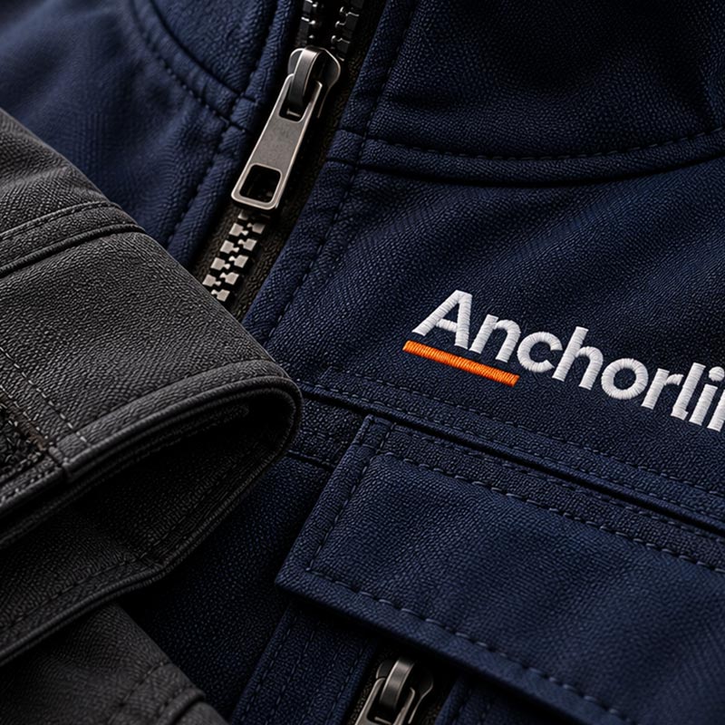 Close-up of a garment with zips